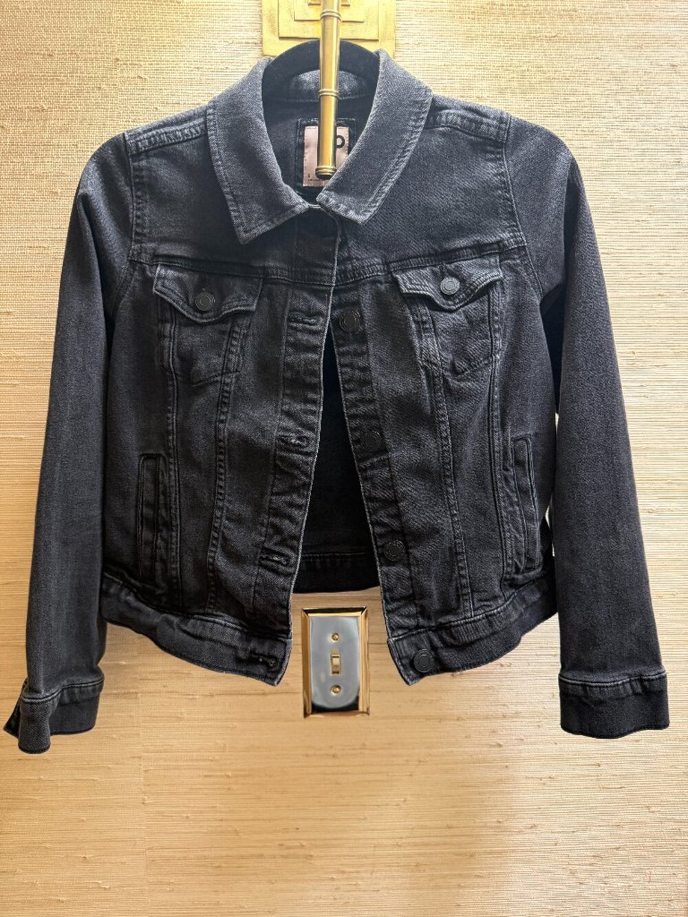 SO Black Washed Denim Jacket Size Small Cotton Stretch Trucker Jean Jacket